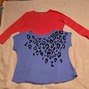 Apt. 9 Coral and Blue Leopard Print Tops